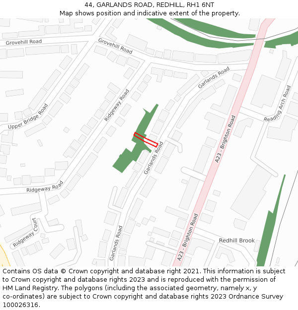 44, GARLANDS ROAD, REDHILL, RH1 6NT: Location map and indicative extent of plot