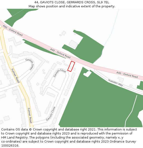 44, GAVIOTS CLOSE, GERRARDS CROSS, SL9 7EL: Location map and indicative extent of plot