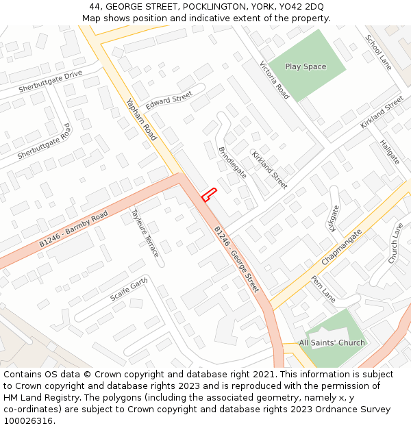 44, GEORGE STREET, POCKLINGTON, YORK, YO42 2DQ: Location map and indicative extent of plot