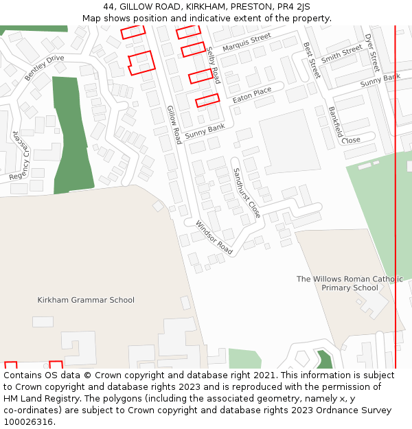 44, GILLOW ROAD, KIRKHAM, PRESTON, PR4 2JS: Location map and indicative extent of plot