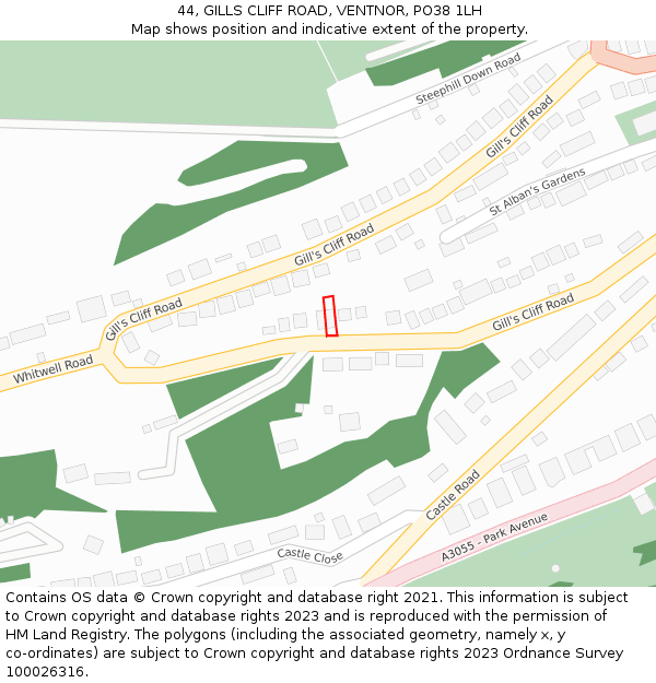 44, GILLS CLIFF ROAD, VENTNOR, PO38 1LH: Location map and indicative extent of plot