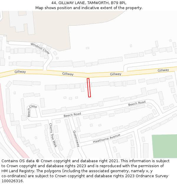 44, GILLWAY LANE, TAMWORTH, B79 8PL: Location map and indicative extent of plot