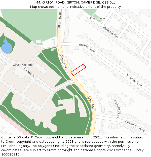 44, GIRTON ROAD, GIRTON, CAMBRIDGE, CB3 0LL: Location map and indicative extent of plot