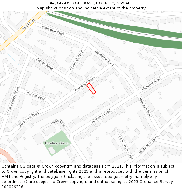 44, GLADSTONE ROAD, HOCKLEY, SS5 4BT: Location map and indicative extent of plot