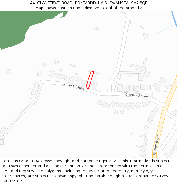 44, GLANFFRWD ROAD, PONTARDDULAIS, SWANSEA, SA4 8QE: Location map and indicative extent of plot