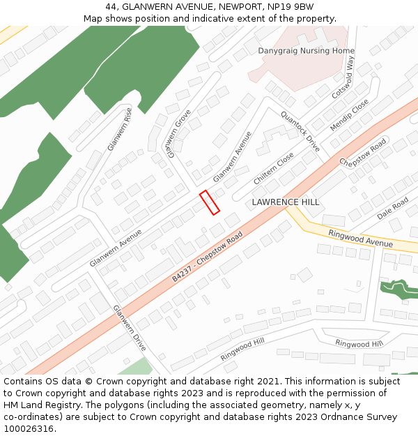 44, GLANWERN AVENUE, NEWPORT, NP19 9BW: Location map and indicative extent of plot