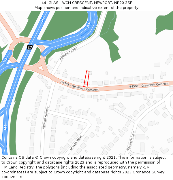 44, GLASLLWCH CRESCENT, NEWPORT, NP20 3SE: Location map and indicative extent of plot