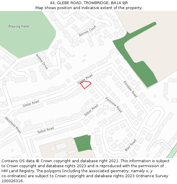 44, GLEBE ROAD, TROWBRIDGE, BA14 9JR: Location map and indicative extent of plot