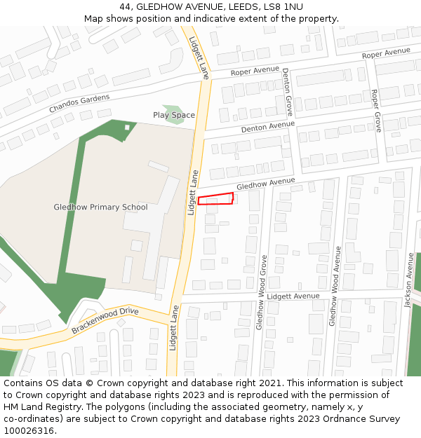 44, GLEDHOW AVENUE, LEEDS, LS8 1NU: Location map and indicative extent of plot