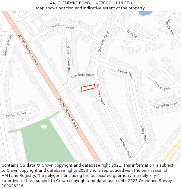 44, GLENDYKE ROAD, LIVERPOOL, L18 9TH: Location map and indicative extent of plot