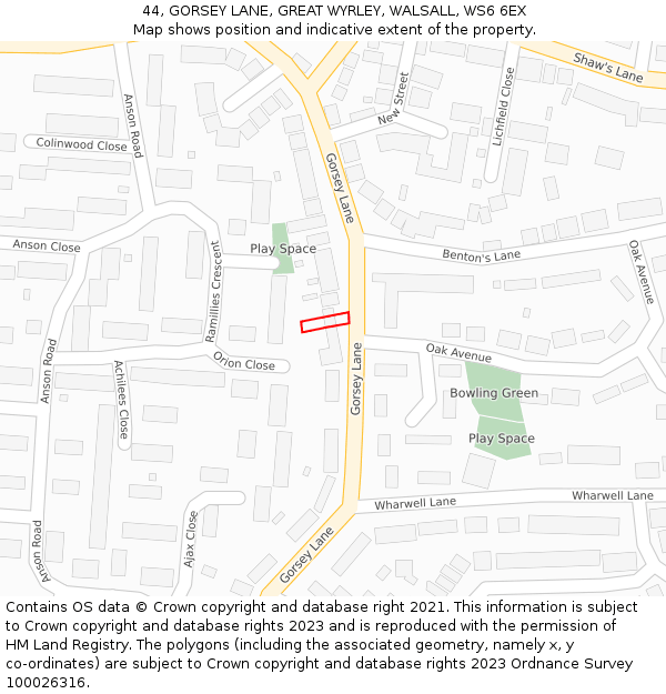 44, GORSEY LANE, GREAT WYRLEY, WALSALL, WS6 6EX: Location map and indicative extent of plot