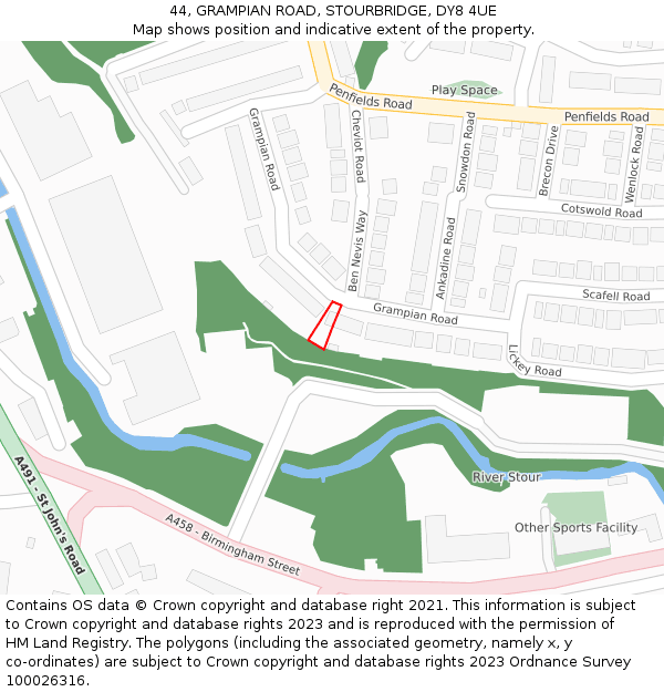 44, GRAMPIAN ROAD, STOURBRIDGE, DY8 4UE: Location map and indicative extent of plot