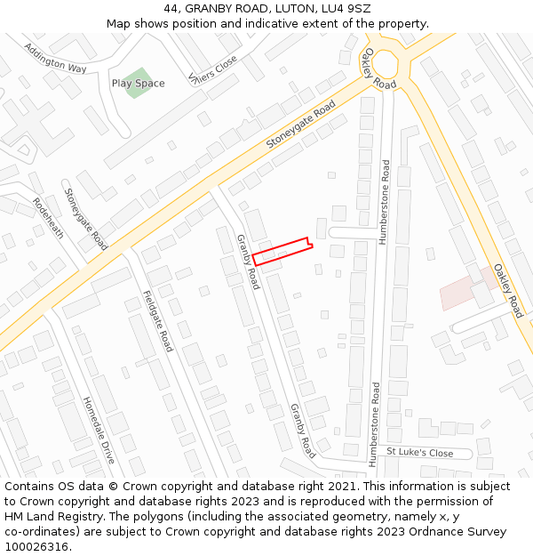 44, GRANBY ROAD, LUTON, LU4 9SZ: Location map and indicative extent of plot