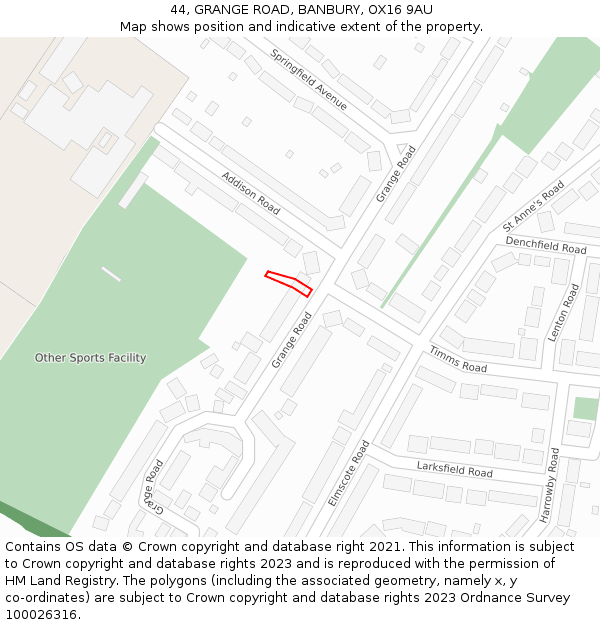 44, GRANGE ROAD, BANBURY, OX16 9AU: Location map and indicative extent of plot