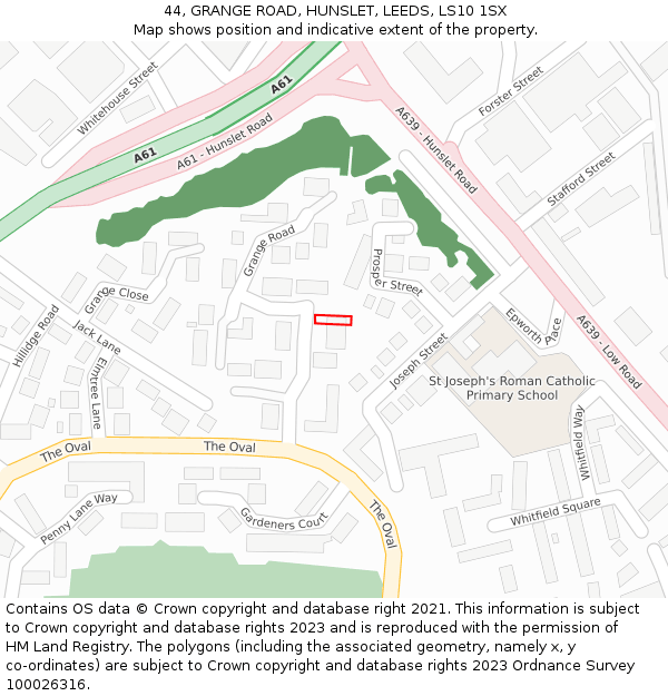 44, GRANGE ROAD, HUNSLET, LEEDS, LS10 1SX: Location map and indicative extent of plot