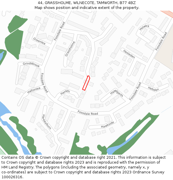 44, GRASSHOLME, WILNECOTE, TAMWORTH, B77 4BZ: Location map and indicative extent of plot