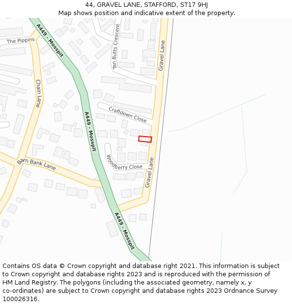 44, GRAVEL LANE, STAFFORD, ST17 9HJ: Location map and indicative extent of plot