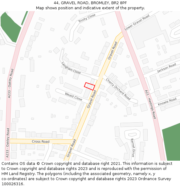 44, GRAVEL ROAD, BROMLEY, BR2 8PF: Location map and indicative extent of plot