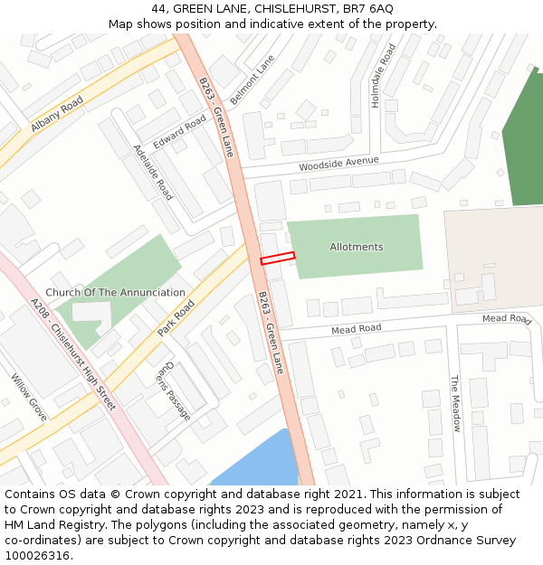 44, GREEN LANE, CHISLEHURST, BR7 6AQ: Location map and indicative extent of plot