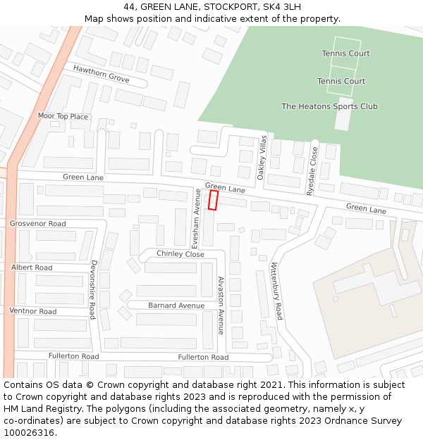 44, GREEN LANE, STOCKPORT, SK4 3LH: Location map and indicative extent of plot