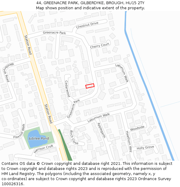 44, GREENACRE PARK, GILBERDYKE, BROUGH, HU15 2TY: Location map and indicative extent of plot