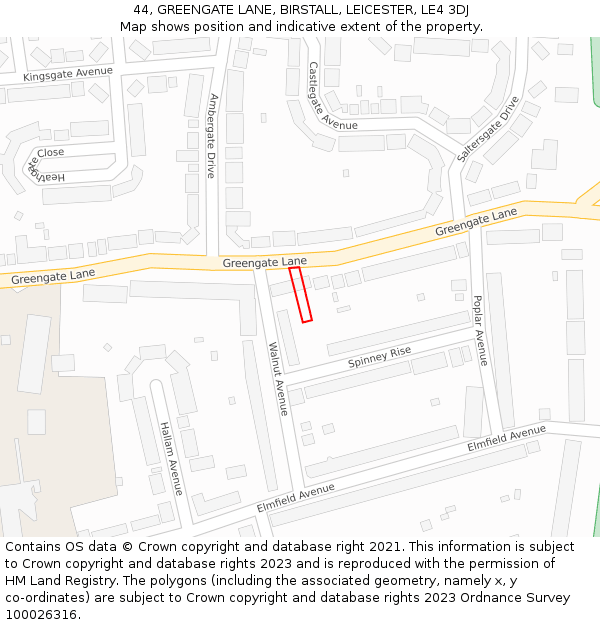 44, GREENGATE LANE, BIRSTALL, LEICESTER, LE4 3DJ: Location map and indicative extent of plot