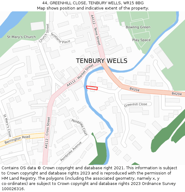 44, GREENHILL CLOSE, TENBURY WELLS, WR15 8BG: Location map and indicative extent of plot