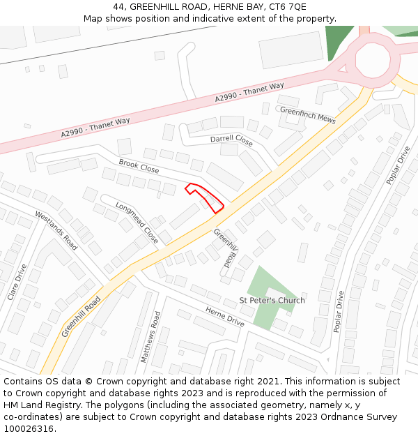 44, GREENHILL ROAD, HERNE BAY, CT6 7QE: Location map and indicative extent of plot