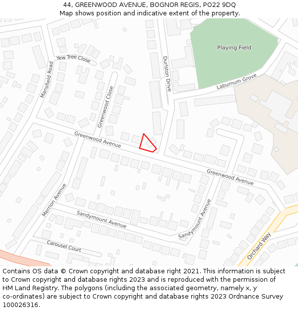 44, GREENWOOD AVENUE, BOGNOR REGIS, PO22 9DQ: Location map and indicative extent of plot