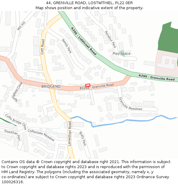 44, GRENVILLE ROAD, LOSTWITHIEL, PL22 0ER: Location map and indicative extent of plot