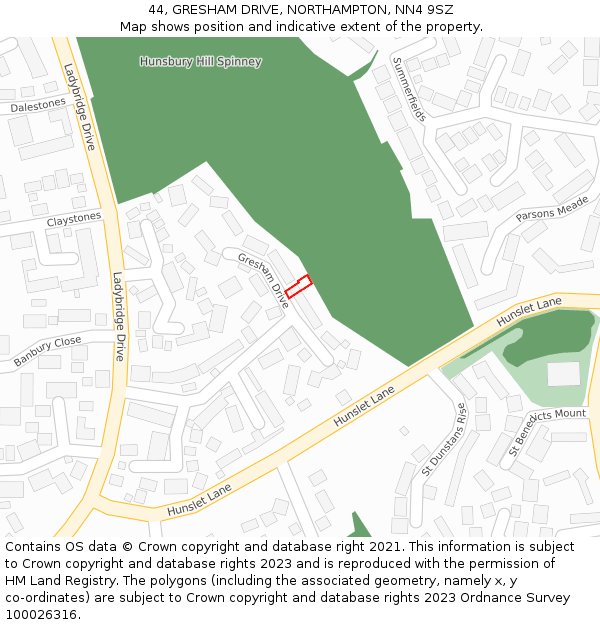 44, GRESHAM DRIVE, NORTHAMPTON, NN4 9SZ: Location map and indicative extent of plot