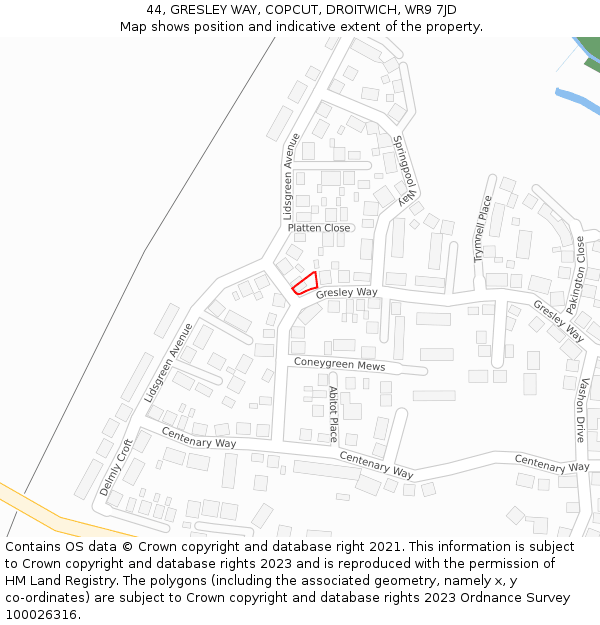 44, GRESLEY WAY, COPCUT, DROITWICH, WR9 7JD: Location map and indicative extent of plot