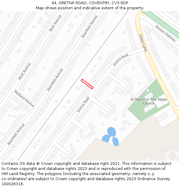 44, GRETNA ROAD, COVENTRY, CV3 6DP: Location map and indicative extent of plot