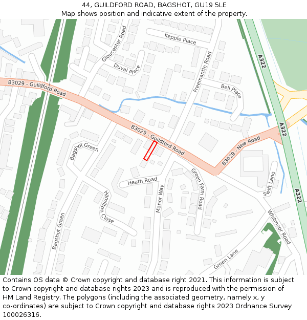 44, GUILDFORD ROAD, BAGSHOT, GU19 5LE: Location map and indicative extent of plot