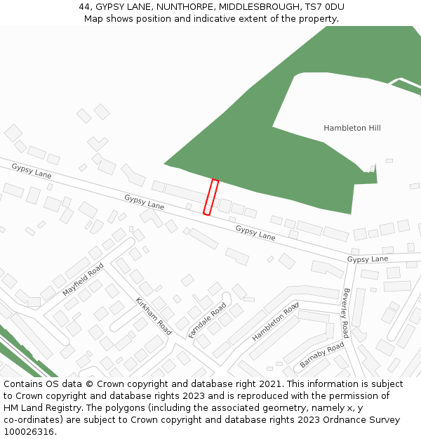 44, GYPSY LANE, NUNTHORPE, MIDDLESBROUGH, TS7 0DU: Location map and indicative extent of plot