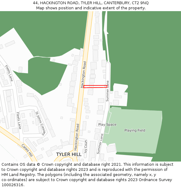 44, HACKINGTON ROAD, TYLER HILL, CANTERBURY, CT2 9NQ: Location map and indicative extent of plot