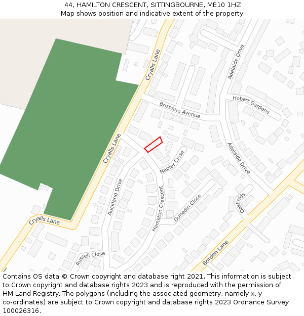 44, HAMILTON CRESCENT, SITTINGBOURNE, ME10 1HZ: Location map and indicative extent of plot