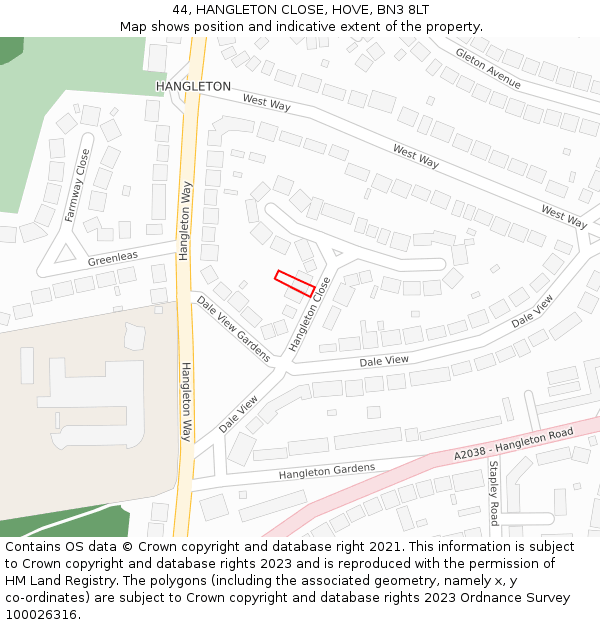 44, HANGLETON CLOSE, HOVE, BN3 8LT: Location map and indicative extent of plot