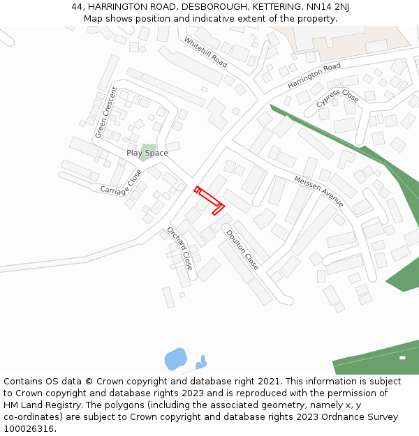 44, HARRINGTON ROAD, DESBOROUGH, KETTERING, NN14 2NJ: Location map and indicative extent of plot