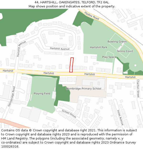 44, HARTSHILL, OAKENGATES, TELFORD, TF2 6AL: Location map and indicative extent of plot