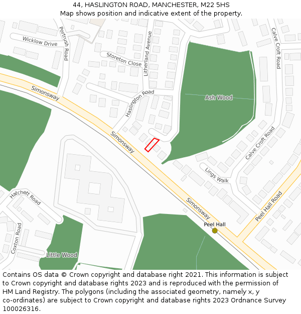 44, HASLINGTON ROAD, MANCHESTER, M22 5HS: Location map and indicative extent of plot