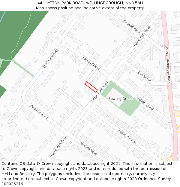 44, HATTON PARK ROAD, WELLINGBOROUGH, NN8 5AH: Location map and indicative extent of plot