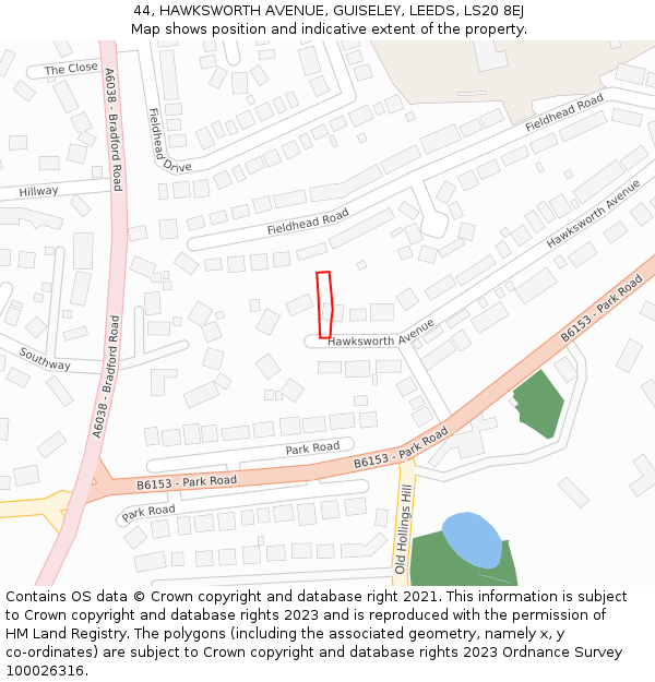 44, HAWKSWORTH AVENUE, GUISELEY, LEEDS, LS20 8EJ: Location map and indicative extent of plot