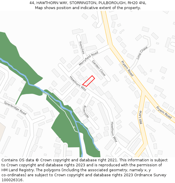 44, HAWTHORN WAY, STORRINGTON, PULBOROUGH, RH20 4NL: Location map and indicative extent of plot