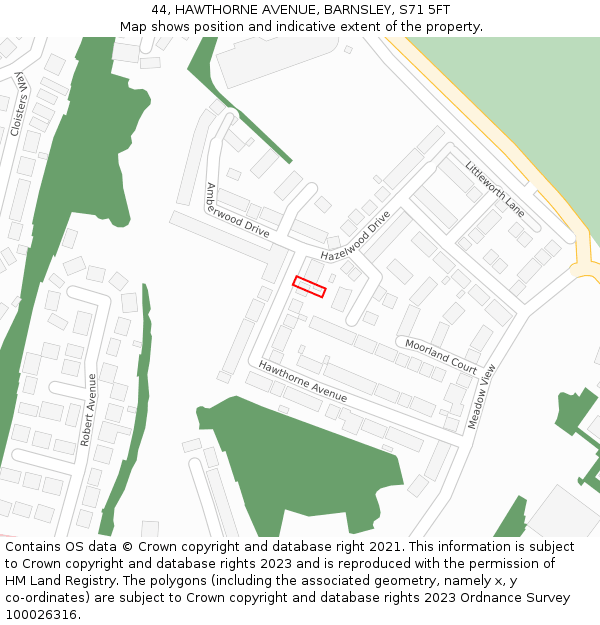 44, HAWTHORNE AVENUE, BARNSLEY, S71 5FT: Location map and indicative extent of plot