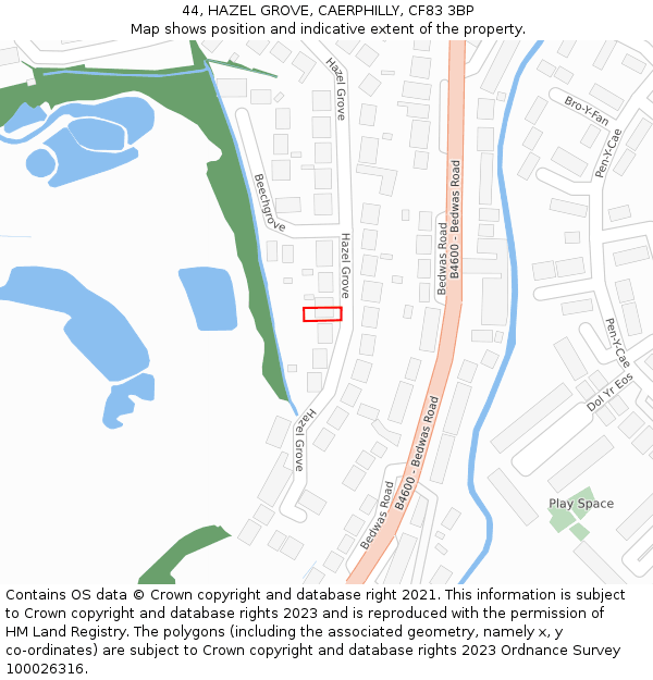 44, HAZEL GROVE, CAERPHILLY, CF83 3BP: Location map and indicative extent of plot