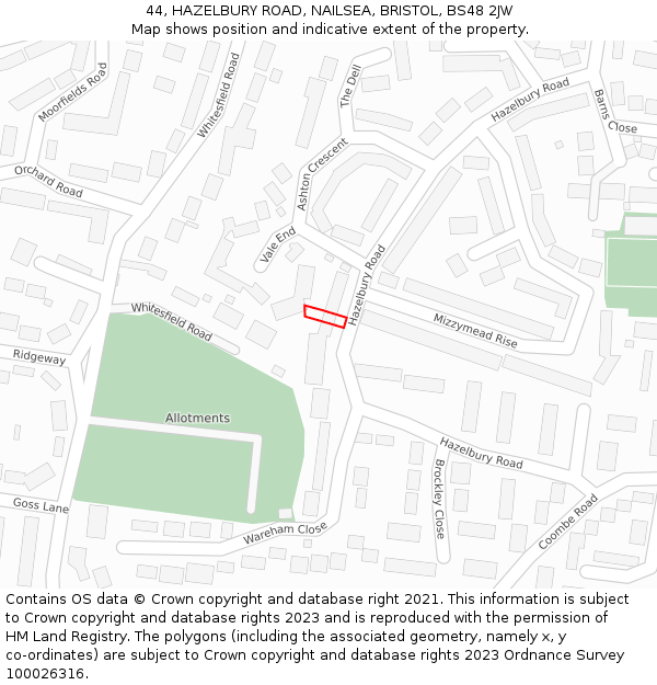 44, HAZELBURY ROAD, NAILSEA, BRISTOL, BS48 2JW: Location map and indicative extent of plot