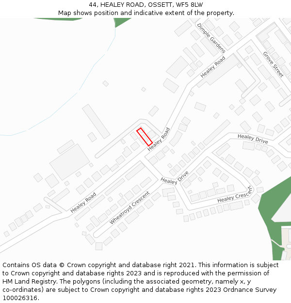 44, HEALEY ROAD, OSSETT, WF5 8LW: Location map and indicative extent of plot