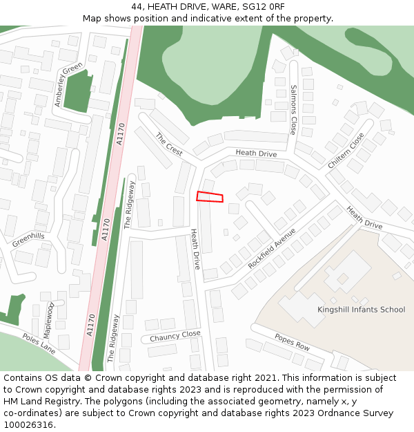 44, HEATH DRIVE, WARE, SG12 0RF: Location map and indicative extent of plot