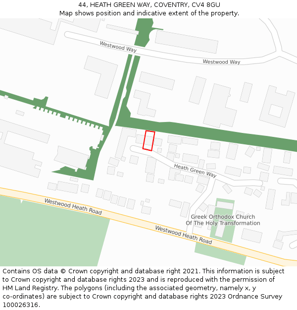 44, HEATH GREEN WAY, COVENTRY, CV4 8GU: Location map and indicative extent of plot